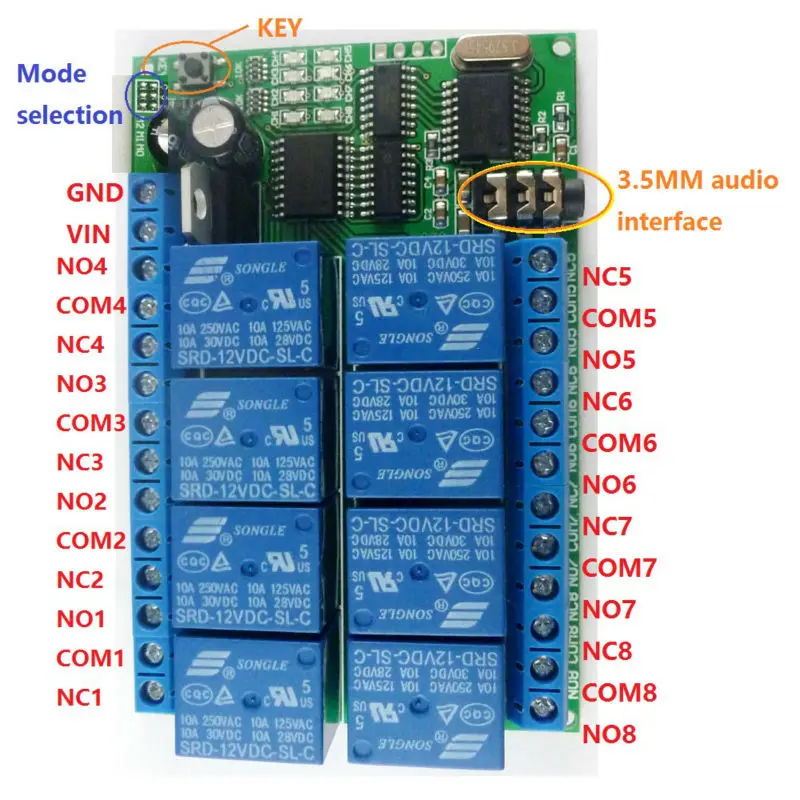 DTMF Relay AD22A08 DC 12V 8 CH  Decoder Phone MT8870 Remote Control Switch For AC DC Motor LED