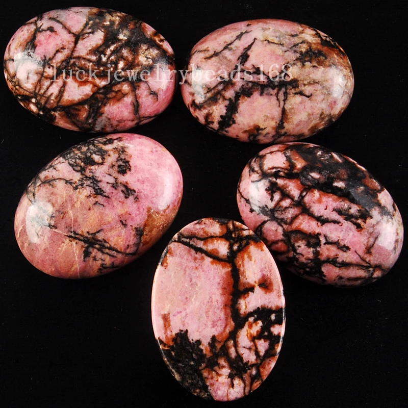 Fashion 22x30mm Beautiful Natural Rhodonite Oval Cabochon Wholesale 5PCS C4293