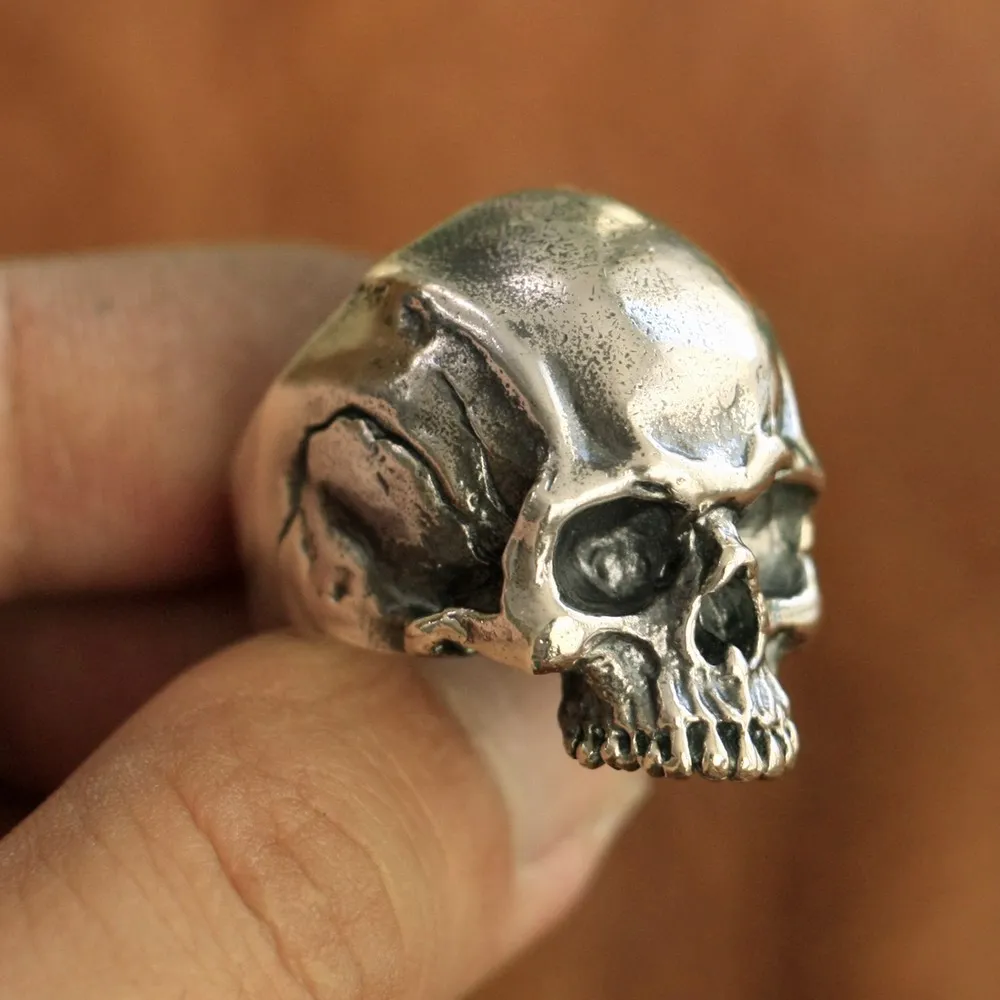 925 Sterling Silver Details Skull Ring Mens Biker Punk Ring TA102 US Size 7~15