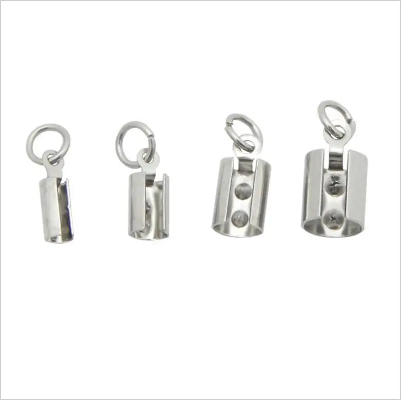 Stainless steel Cord Crimp Beads with Jump Rings caps Cord End Caps Fastener Clasps For Jewelry Making DIY Bracelet&Necklace image 4