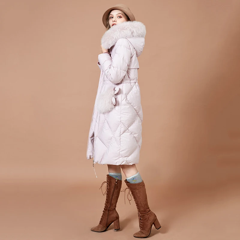 ARTKA 2018 Down Coat Winter Women Warm Down Parkas With Fur Hooded Pocket Thicken 90% White Duck Long Jacket Outwear YK10186D