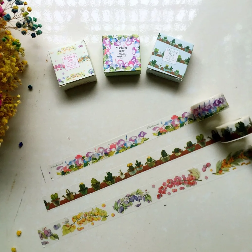 

Free shipping washi paper tape with color box/20mm*10m/25mm*10m Morning glory-potted plant-fruitage masking japan washi tape