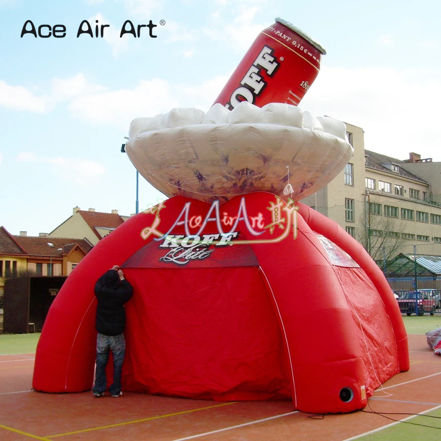 Cúpula inflable de diseño creativo para estación de eventos, tienda con cúpula de araña con puerta con cremallera extraíble y modelo de taza de café en la parte superior