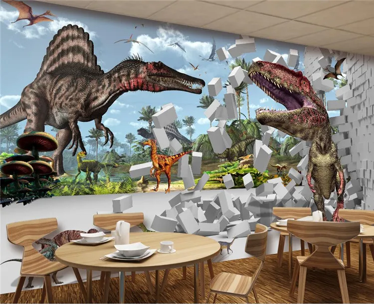 

Photo Wallpaper 3D Brick Dinosaur Animal Mural Kid's Bedroom Living Room Personality Background Wall Covering Papel De Parede 3D