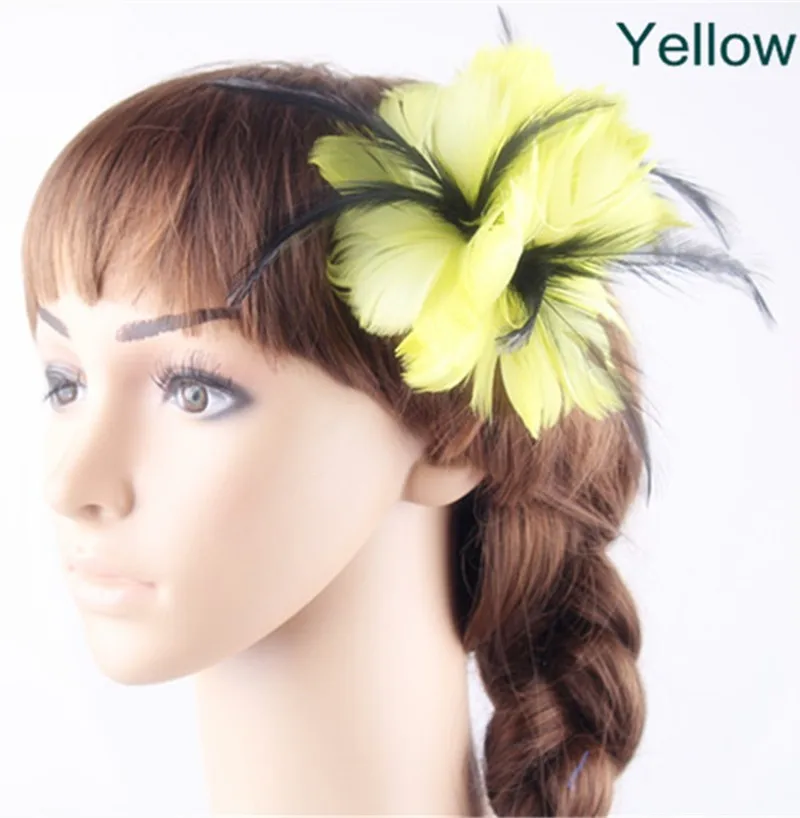 

Ladies Generous Classical Fascinator Hair Clip Headwear Colorful Mesh Feather Flower Wedding Show Hair Accessories Cocktail Hats