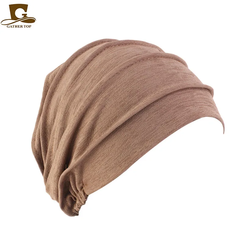 Women Cotton Slouch Beanie Chemo Cap Solid Color Bonnet Inner Hijabs Cap Muslim Head Wraps Femme Wrap Head Elastic Turban Hat