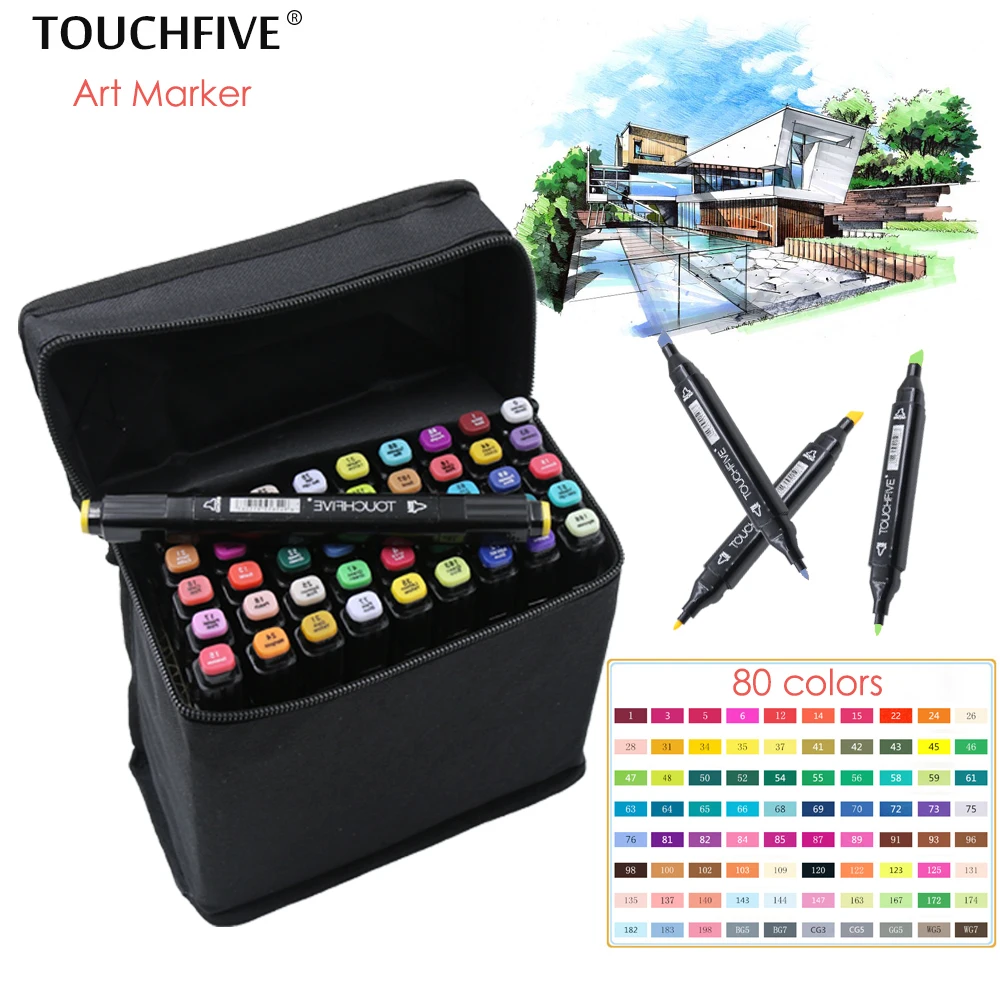 TOUCHFIVE 48 Colors Art Marker Set Dual Head Sketch Markers Brush Pen For Draw Manga Animation Design Art Supplies