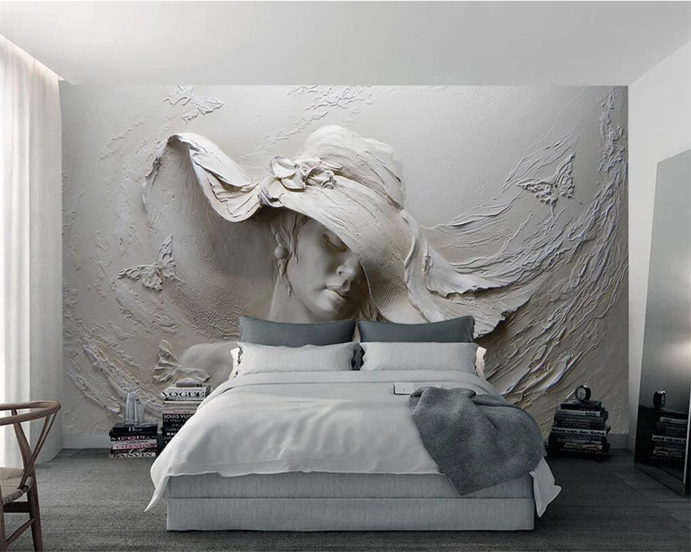 Custom wallpaper relief beauty hat decoration painting gypsum mural home decoration self-adhesive material 3d wallpapre photos