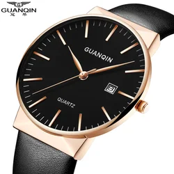 GUANQIN Watch Men Ultra Thin Simple Fashion Casual Quartz Men Watches Leather Strap Men Clock Wristwatch Birthday Gift