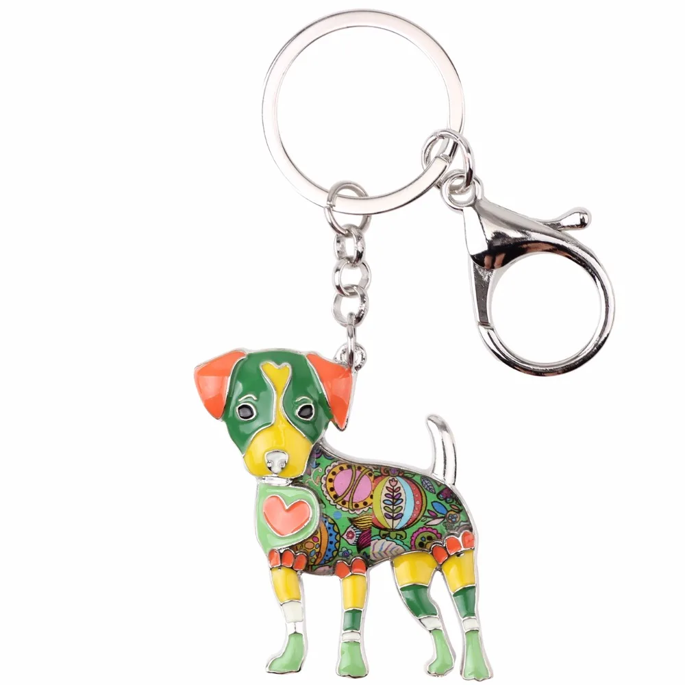 Bonsny Enamel Jack Russell Dog Key Chain Key Ring Pom Gift For Women Girl Bag Pendant 2017 Charm Keychain Fashion Animal Jewelry