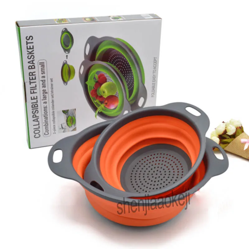 استنزاف سلة طوي سيليكون مصفاة الفاكهة الخضار سلة غسيل مصفاة مصفاة لطي تجفيف مع مقبض 1 قطعة