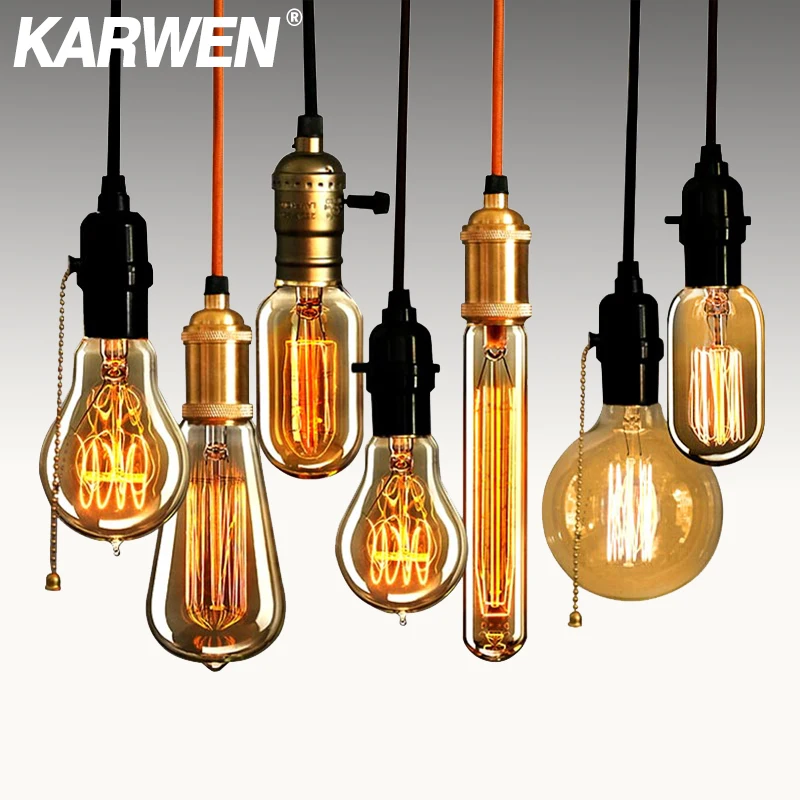 KARWEN Edison bulb lampada retro incandescent 40w ampoule Antique vintage lamp E27 220V For Decor Filament Bulb Pendant Lights