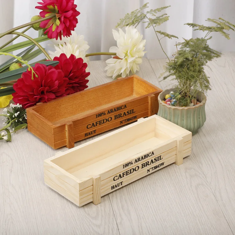 Doniczka-maceta de flores de jardín de madera Vintage, maceta suculenta, caja de canal rectangular, cama de planta, caja de almacenamiento de color de madera original, maceta