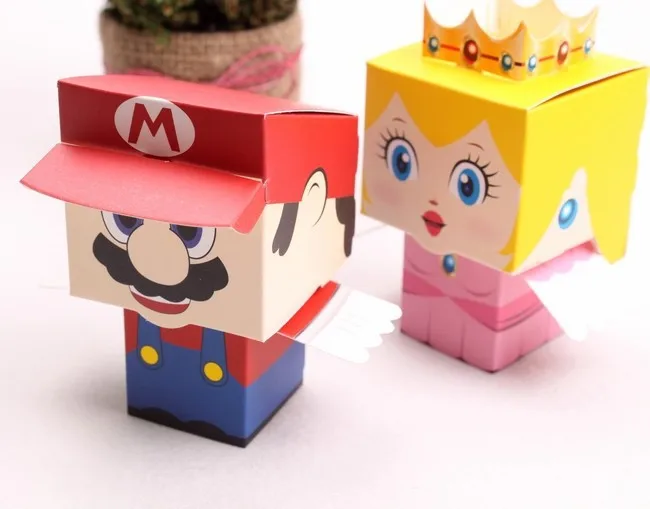 

6*6*10.5cm cartoon Super Marie Bros Princess Candy Box Wedding Party Gift Bags Baby Show Boxes 200pcs\lot Free shipping