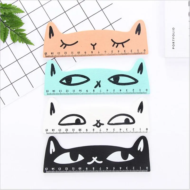 1Pcs/lot Korea Stationery Cat Modeling Wooden Ruler Cute Cartoon Student 15cm Lenght Rulers Office School Supplies Gift