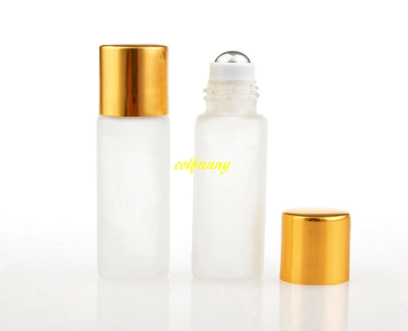 

500pcs/lot 5ml Matte Glass Roll on Bottle 5CC Stainless Steel Roller Essential Oil Roller-on Sample Bottles gold & silver cap