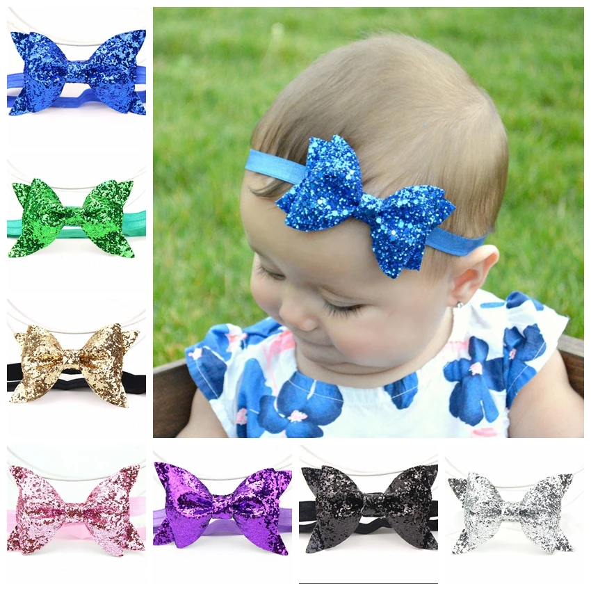 Yundfly Fashion Sequin Bow Hair Band Children Kids Headdress Baby Girls Head Wear Party Birthday Gift Newborn Photo Shoot