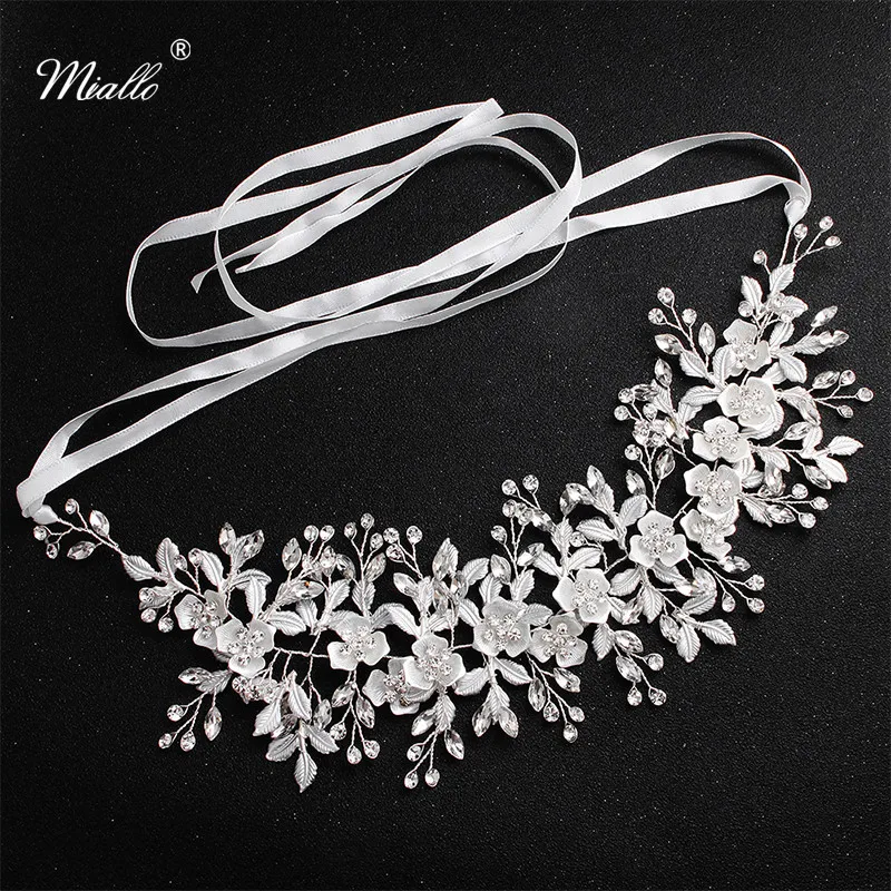 

Miallo Fashion White Flowers Crystal Handmade Headband Wedding Hair Jewelry Accessories Headpieces Princess Tiaras and Crown