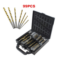 99pcs Hand Tool Set 1.5-10mm HSS High Speed Twist Drill Bit Set Plating Titanium Electric Drill Bit with Iron Box DZ174