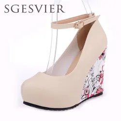 SGESVIER Women Pumps 2017 New Autumn Sweet Fashion Wedges Buckle shallow mouth Shoes High Heel  Platform Women Shoes  OX051