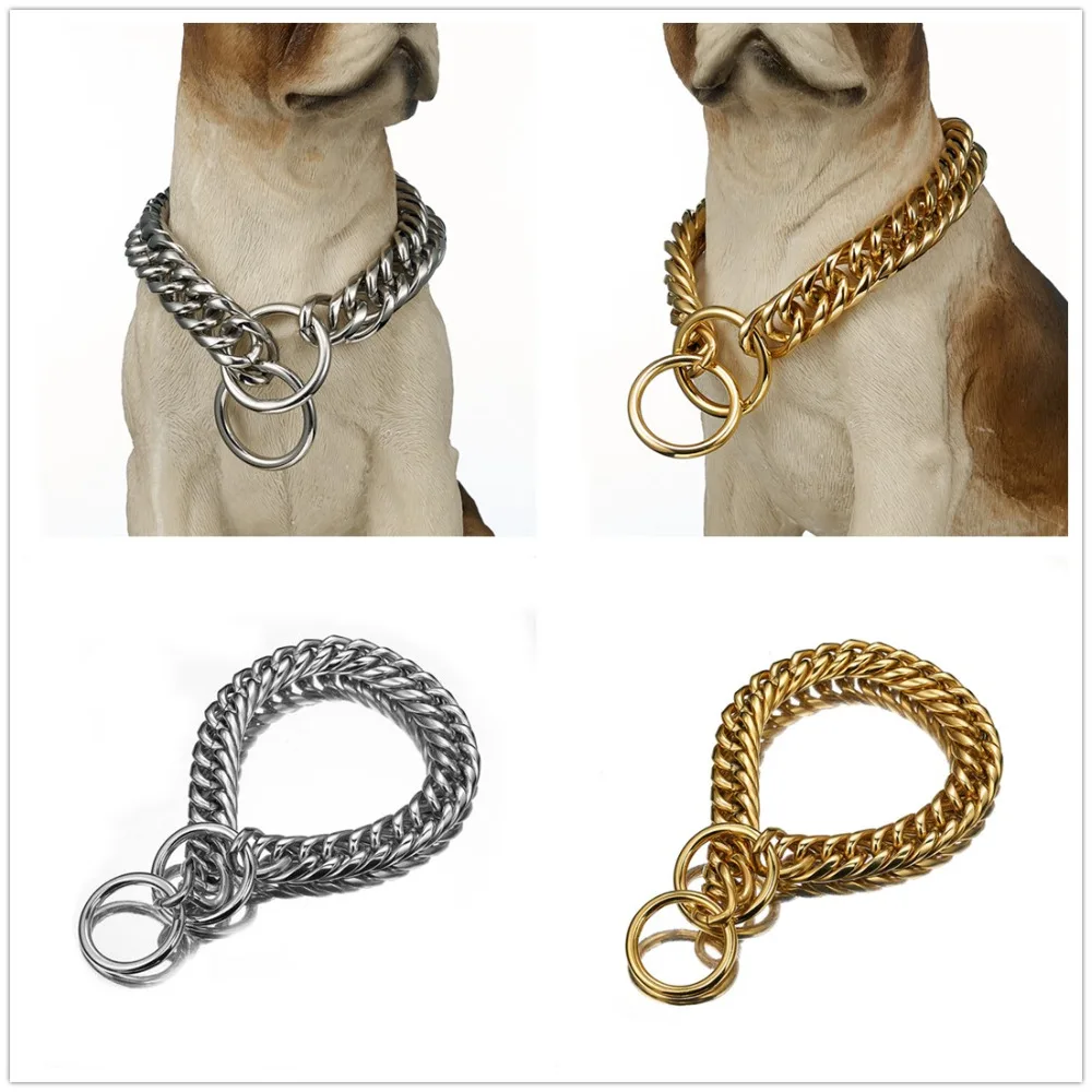 

Heavy Double Curb Cuban Link Chain Stainless Steel Silver Color/Gold Dog's Slip Training Chain Pet Collar Choker For Bulldog