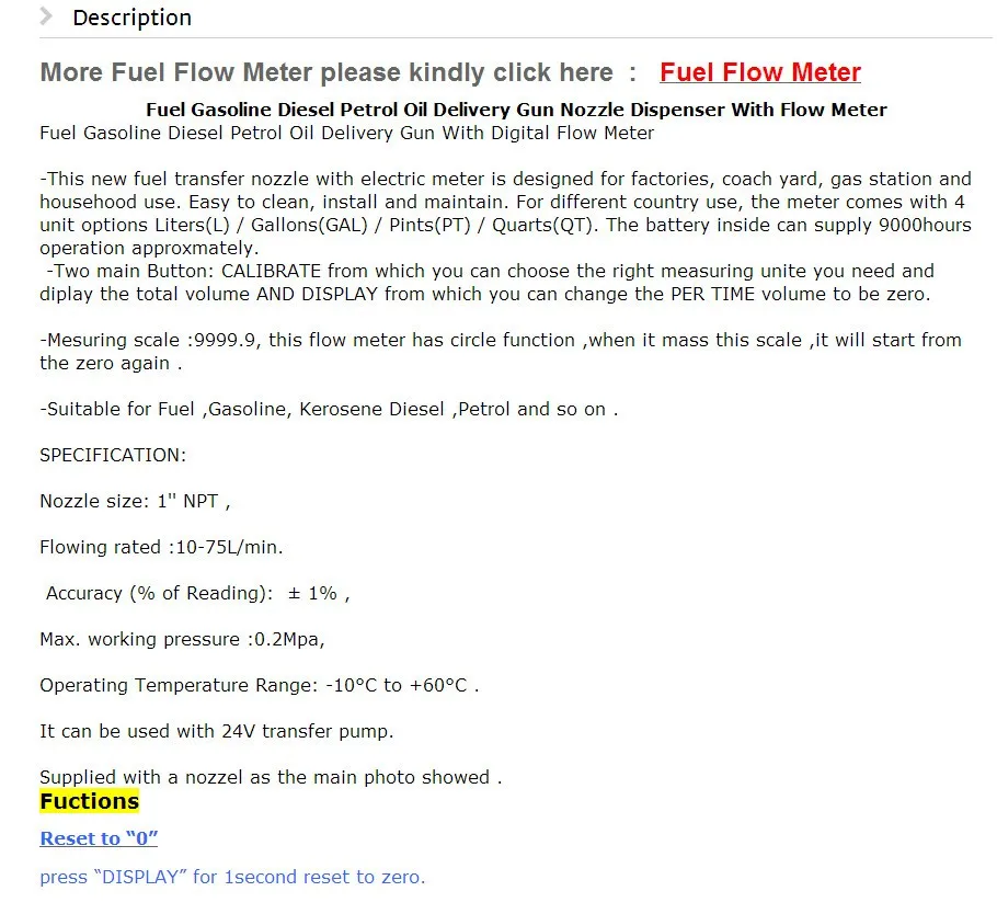 Turbine Flow Meter Sensor Flowmeter Flow Indicator Counter Fuel Gauge Flow Device Gasoline Diesel Petrol Oil Water Refueling Gun