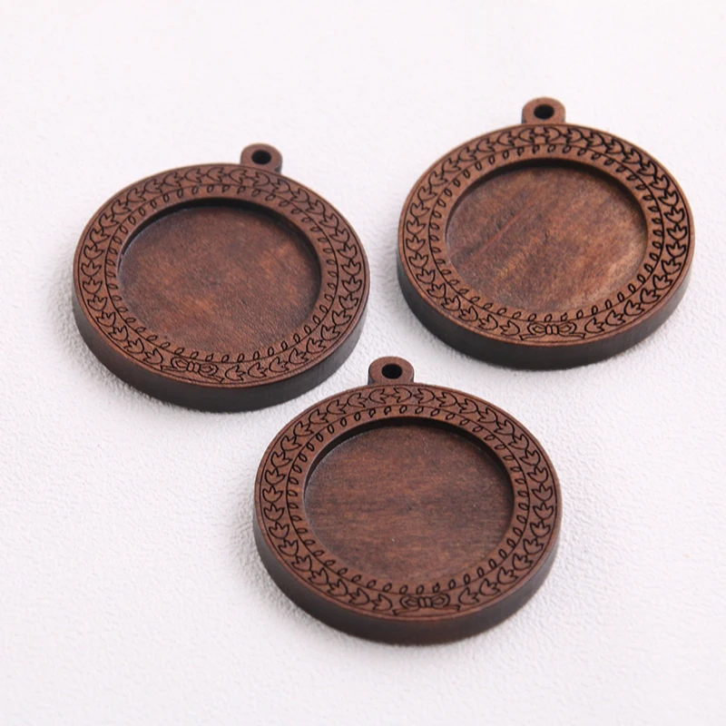 3pcs/lot Brown Wood Cabochon Settings 25mm Inner Size New Product 5 Style Round  Base Setting Charms Pendant Necklace Findings