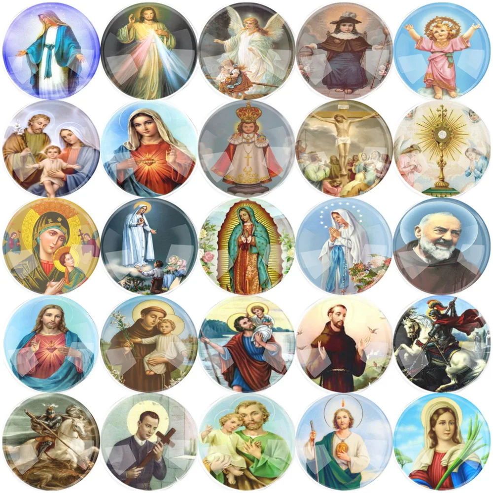 10~25mm 12~50pieces Mixed  Round Glass Cartoon Religious Cabochon Accessory Glass Cabochon DIY Jewelry Saint Rita Accessories