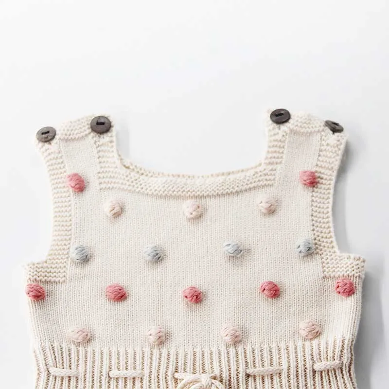 Knitted Baby Clothes 2022 Newborn Baby Rompers Handmade Pompom Baby Girl Romper 100% Cotton Infant Baby Boys Jumpsuit Overalls