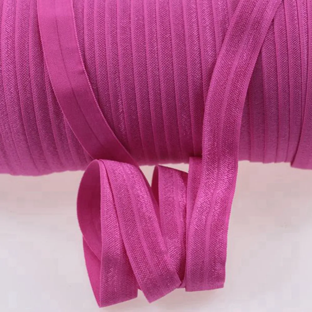 90colors!! solid fold over elastic hair elastic band FOE 5/8 inch for Craft elastic band 185 Raspberry Rose  50 yards per lot