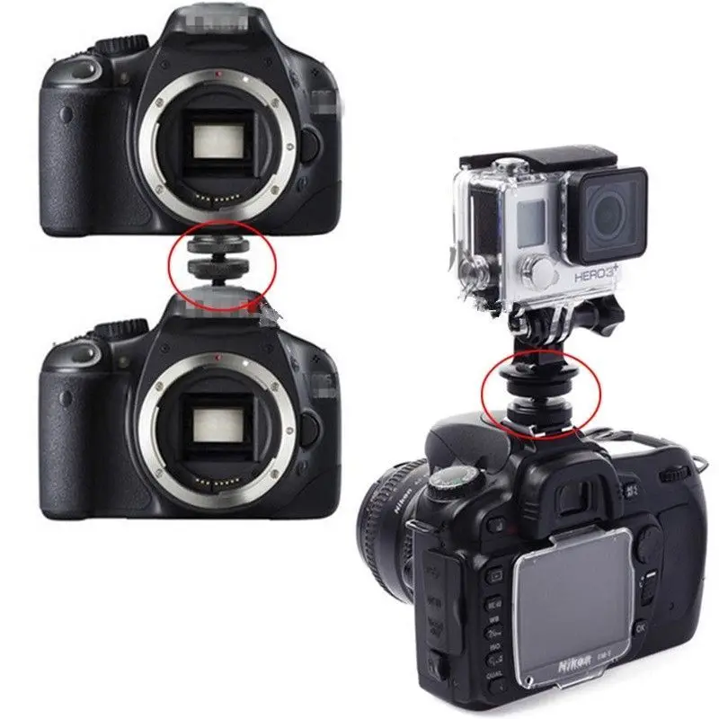 DSLR กล้องสกรูขาตั้งกล้องอะแดปเตอร์แปลงคู่ชั้น 1/4-20 สกรูขาตั้งกล้องไปยัง Flash SHOE Converter ADAPTER
