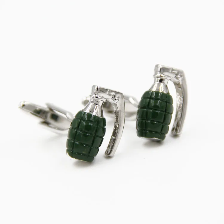 Lepton cufflinks Green and Silver color grenade  Design cufflink for male The military theme cufflink for gifts ,Free Shipping