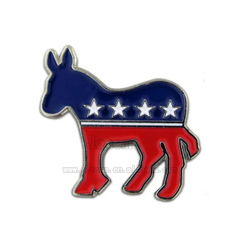 50/100pcs/lot 55mm USA flag enamel Democratic Donkey Patriotic Political Lapel Pin Brooches for gift/party