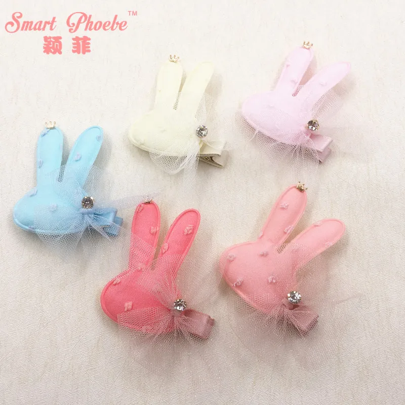 

Boutique 10pcs Fashion Cute Lace Rabbit Hairpins Solid Gemstone Bowknot Bunny Hair Clips Princess Easter Hair Accessories