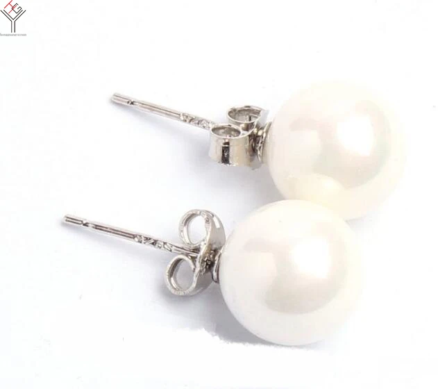 women Jewelry Earring 10mm bright white round ball natural shell pearl Stud Earring