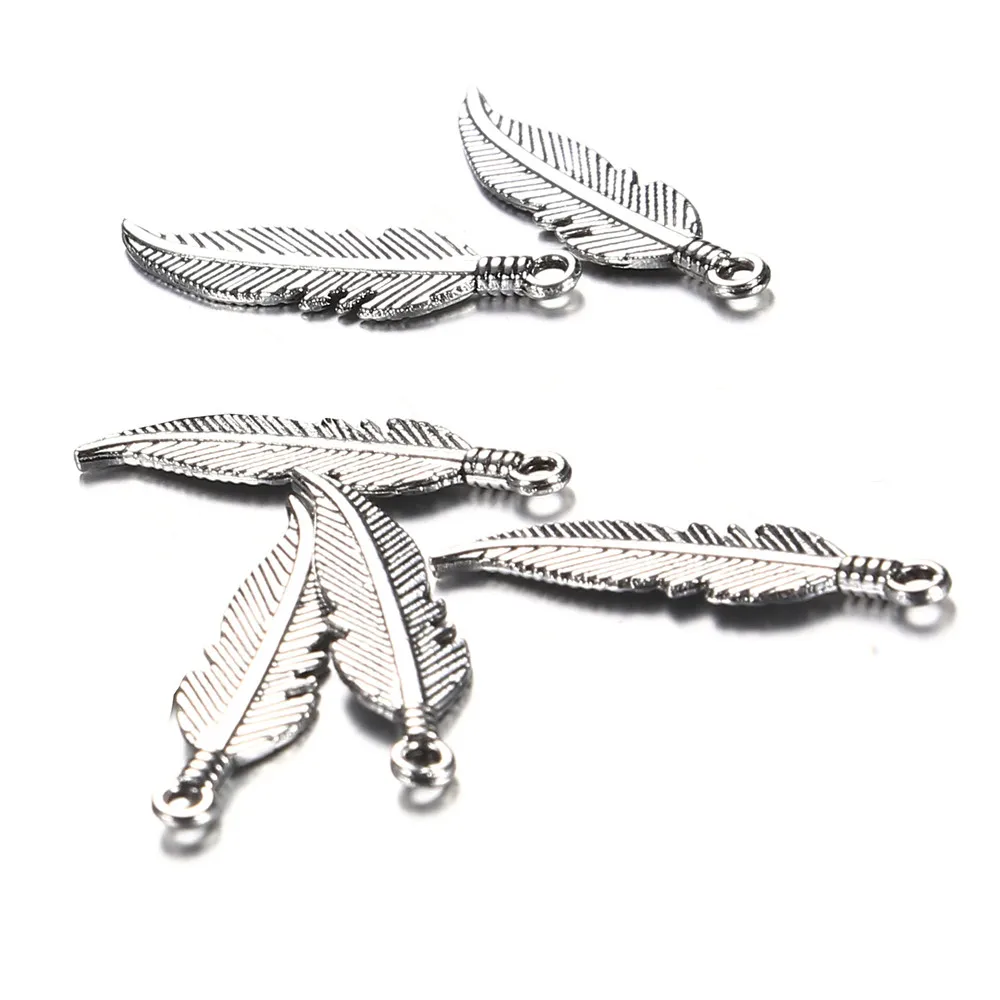 20Pcs/lot  Feather Charms Vintage Metal Charms Pendants Fit bracelet necklace earring Jewelry making