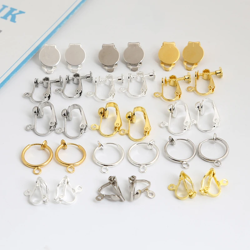 

Earring Accessories Screw Ear Clip Non-Pierced Ear Converter with Loop Cabochon Base Blank Bezel Fit Earrings DIY Jewelry Making
