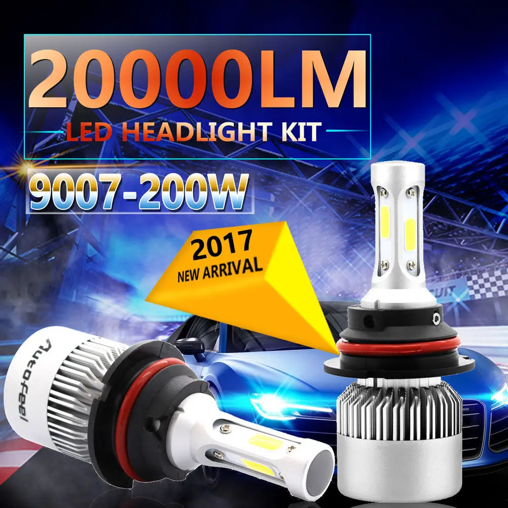 

2pcs 9007 6500K HB5 COB DC 9-30V 200W LED Headlight Kit High Low Beam Light Bulbs 360 degree lighting