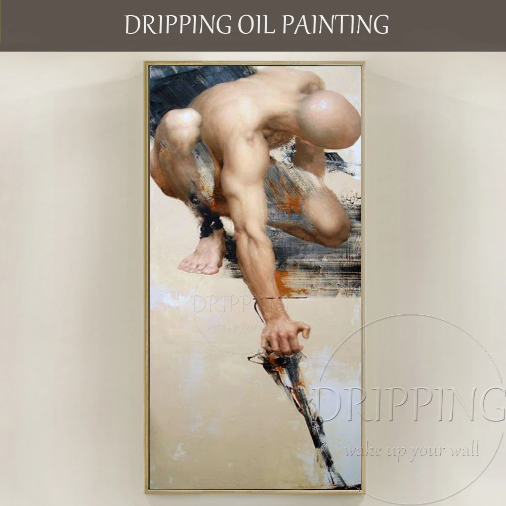 

Top Artist Hand-painted High Quality Nude Man Oil Painting on Canvas Strong Nude Man Portrait Oil Painting for Living Room