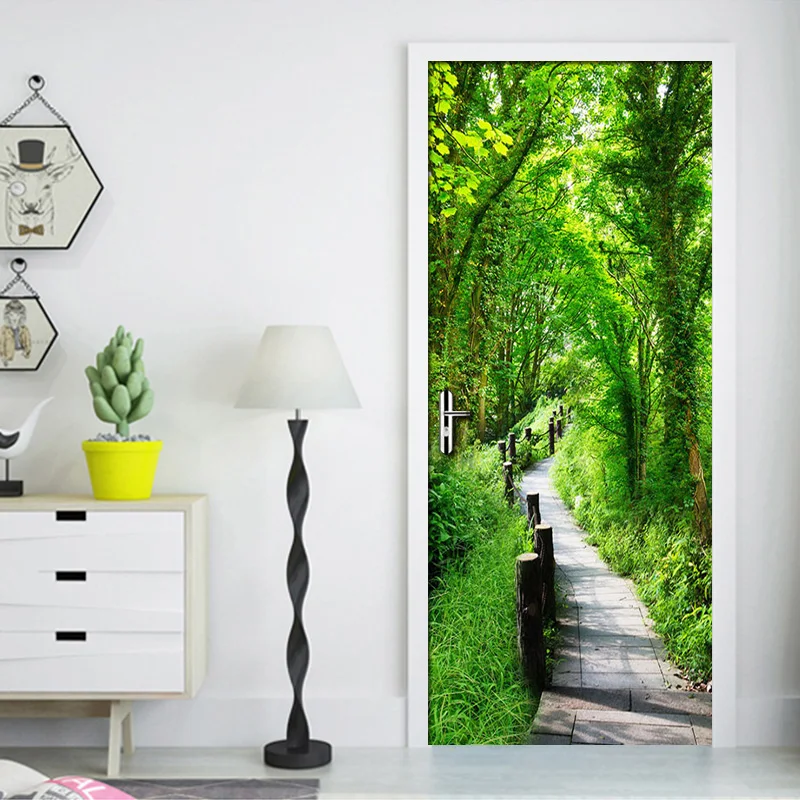 

3D Green Forest Path Mural Art Wall Painting Living Room Bedroom Restaurant Door Sticker PVC Self Adhesive Waterproof Wallpaper