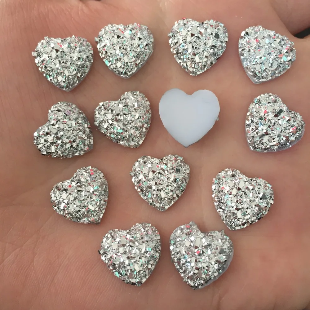 DIY 80pcs 12mm silver AB Resin Bling Sweet heart flatback Scrapbooking for phone/Wedding D500*2