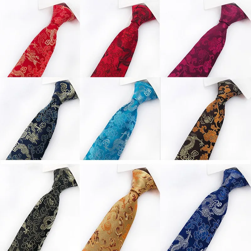 Classic Silk Mens Ties New Design China Mascot Neckties 8cm Chinese Dragon Ties for Men Formal Business Wedding Party Gravata