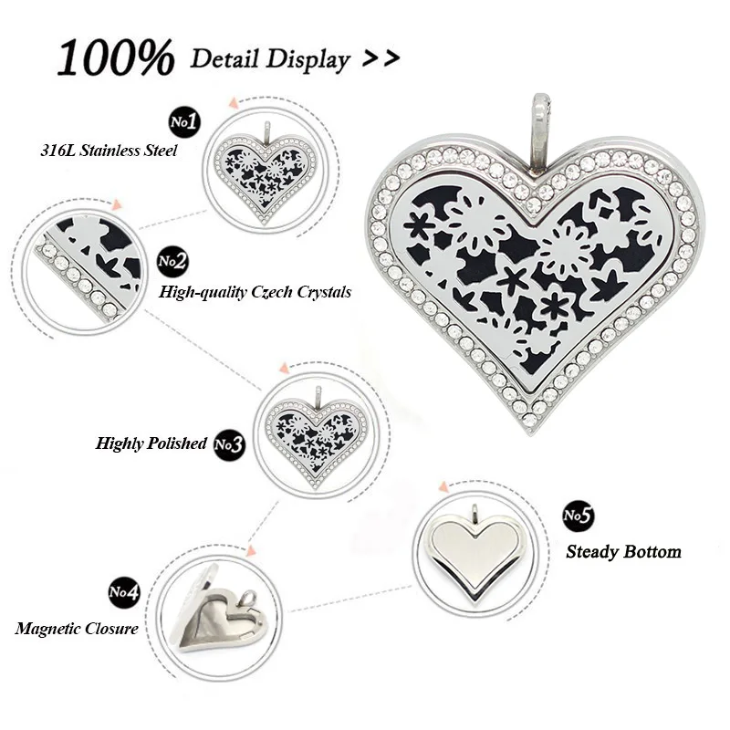 35mm magnetic 316L Stainless steel Perfume Locket  aromatherapy diffuser locket pendant necklace