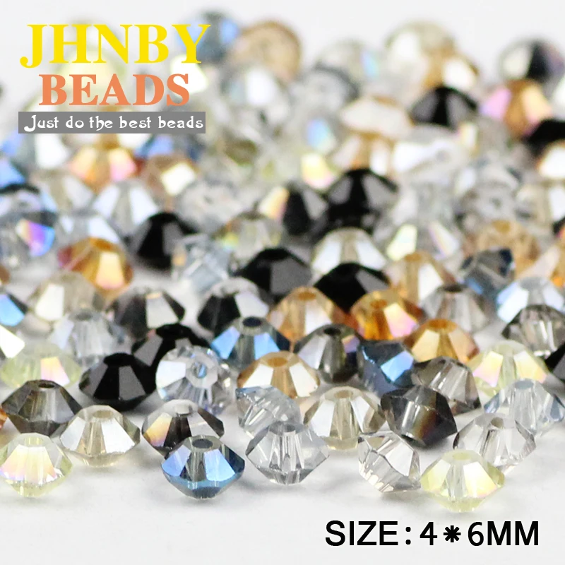 JHNBY spaceship shape Austrian crystal beads 4*6MM 100pcs AB color Double Bicone Loose beads for jewelry making bracelet DIY