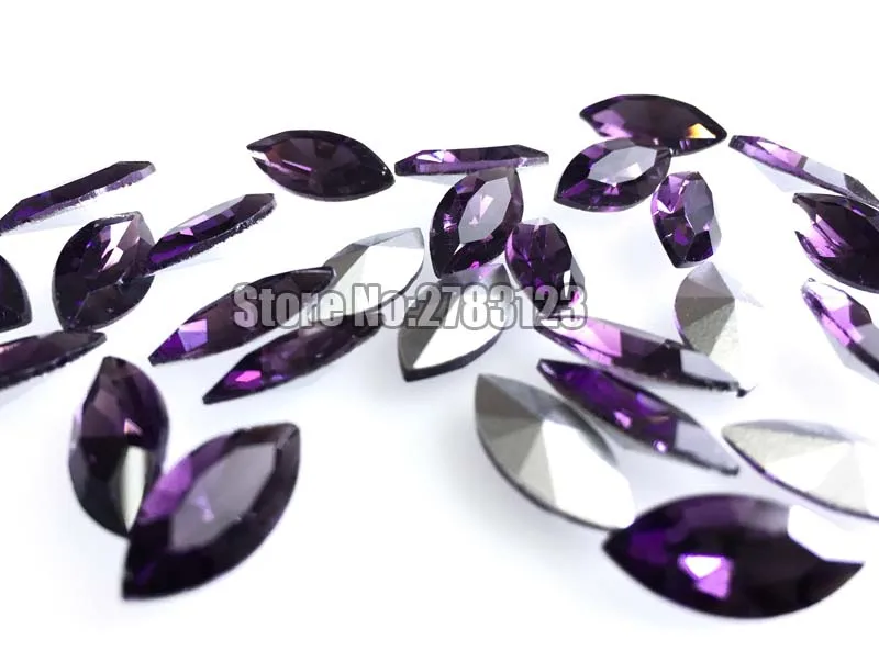 Horse eye shape Glass Crystal dep purple pointback rhinestones,3x6mm 4x8mm 5x10mm 6x12mm 7x15mm 9x18mm 13x27mm 17x32mm