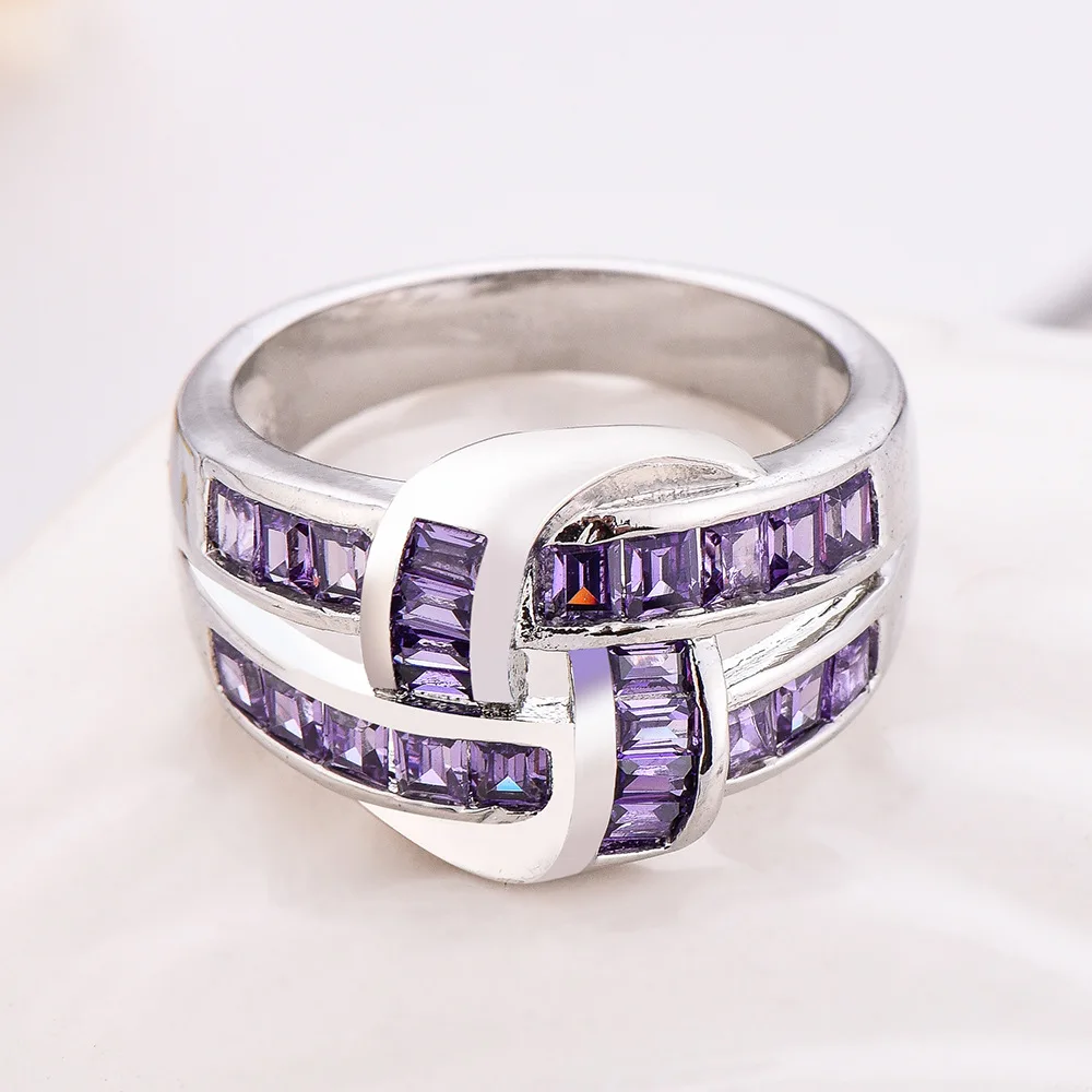 Personalità della moda Fidanzamento Anello in argento sterling Croce viola Cristallo Cubic Zirconia CZ Anelli di nozze per le donne all'ingrosso