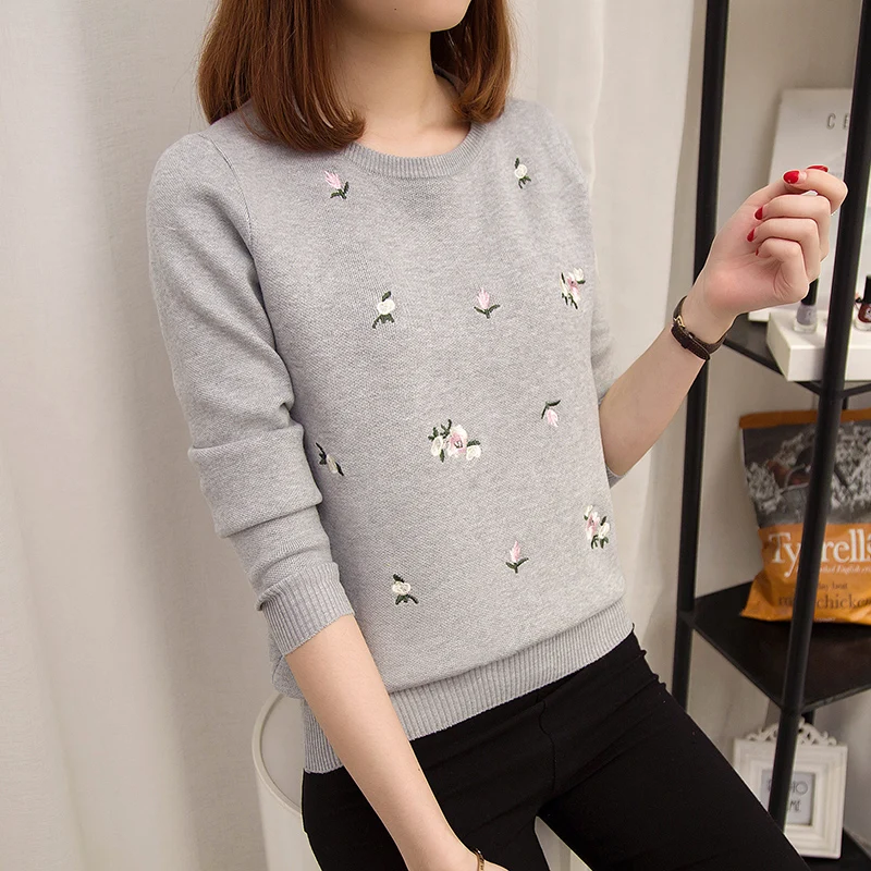 

Autumn and winter sweater female insert new Korean embroidery sweater sweater shirt all-match loose