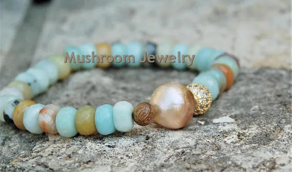 Gild Natural Amazonite Faceted Charm Wrap Bracelet Big Stone Boho Leather Bracelets 5 Strands Long Friendship Bracelet Dropship