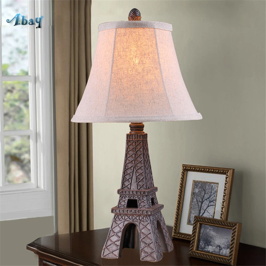 art deco vintage Eiffel Tower table lamps for bedroom resin Fabric desk lamp living room decoration study office led desk light