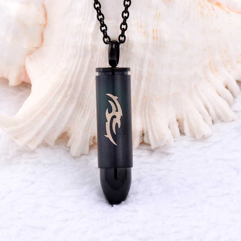 

IJD9197 PVD Black Bullet Cremation Pendant for Men - Engravable Stainless Steel Memorial Urn Jewelry Ashes Holder Keepsake